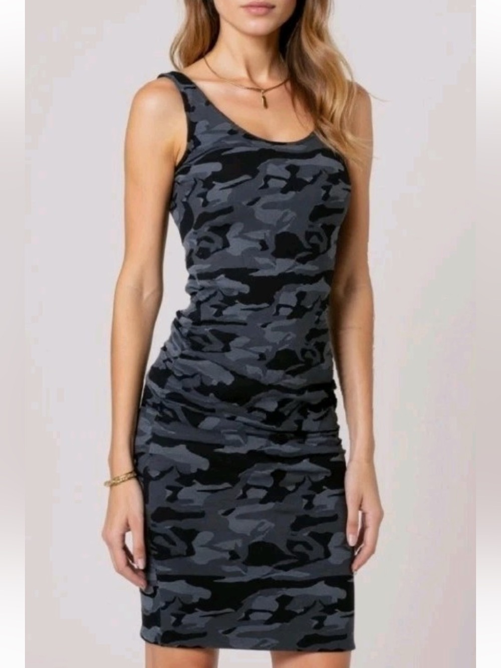 Monrow Dress - gray/black camo fitted sleeveless